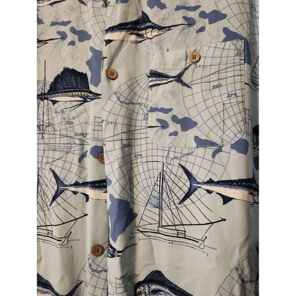 Joe Marlin Button Up Shirt Men’s Large L Blue Fishing Short Sleeves Pocket Rayon - Picture 2 of 4